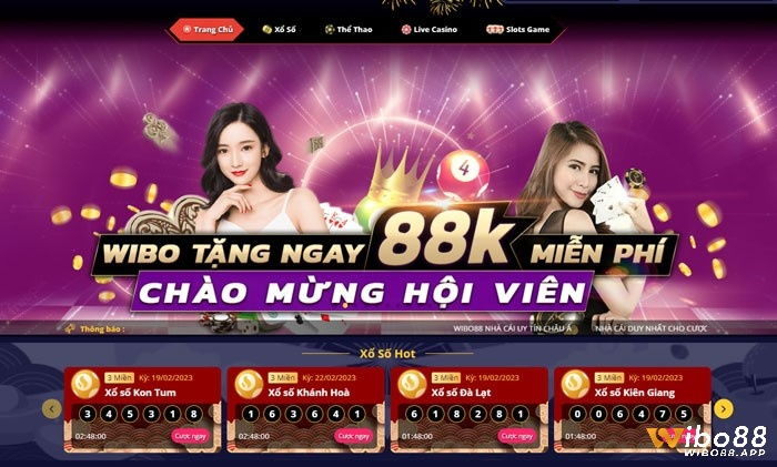 Giao diện trang chủ nhà cái wibo88