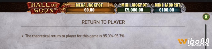 Tỷ lệ RTP của Hall of Gods Jackpot là 95,3% - 95,7%