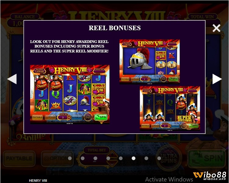 Reels Bonuses được kích hoạt khi vua Henry mở chiếc rương phía dưới 