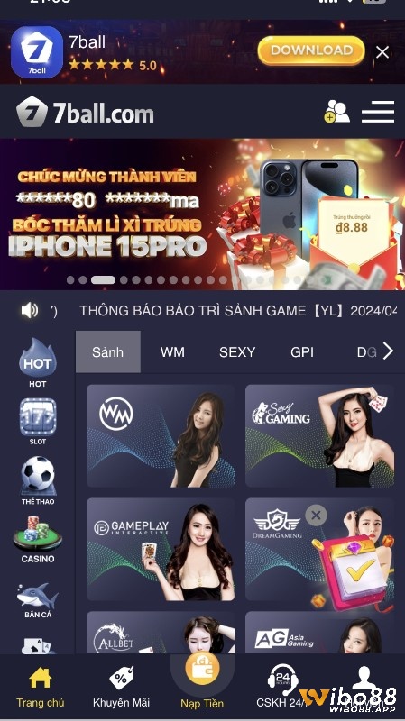 Tại web cược 7Ball cung cấp các sảnh casino uy tín nhất hiện nay